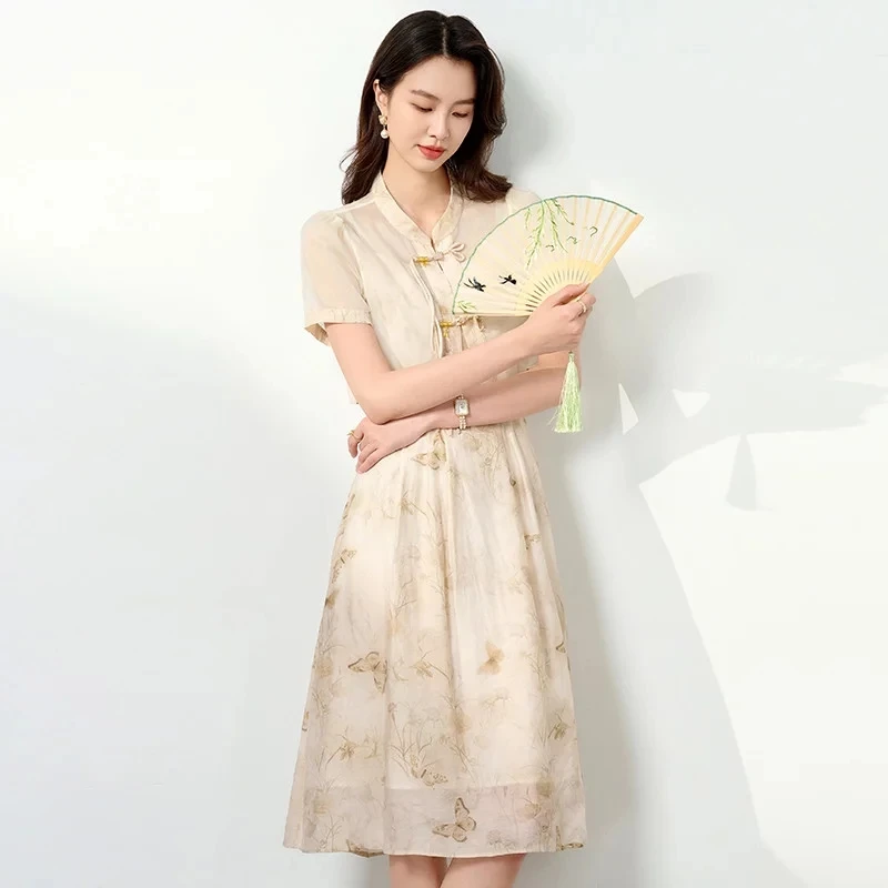 D891中国风套装连衣裙2025年夏季新款短袖薄纱套装连衣裙女款长裙