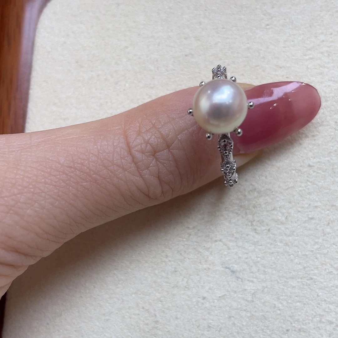海水珍珠戒圈银S925镶嵌