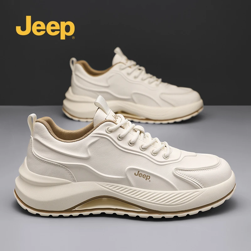 Jeep吉普休闲鞋男鞋秋季新款透气复古白色板鞋高级感男款运动鞋子