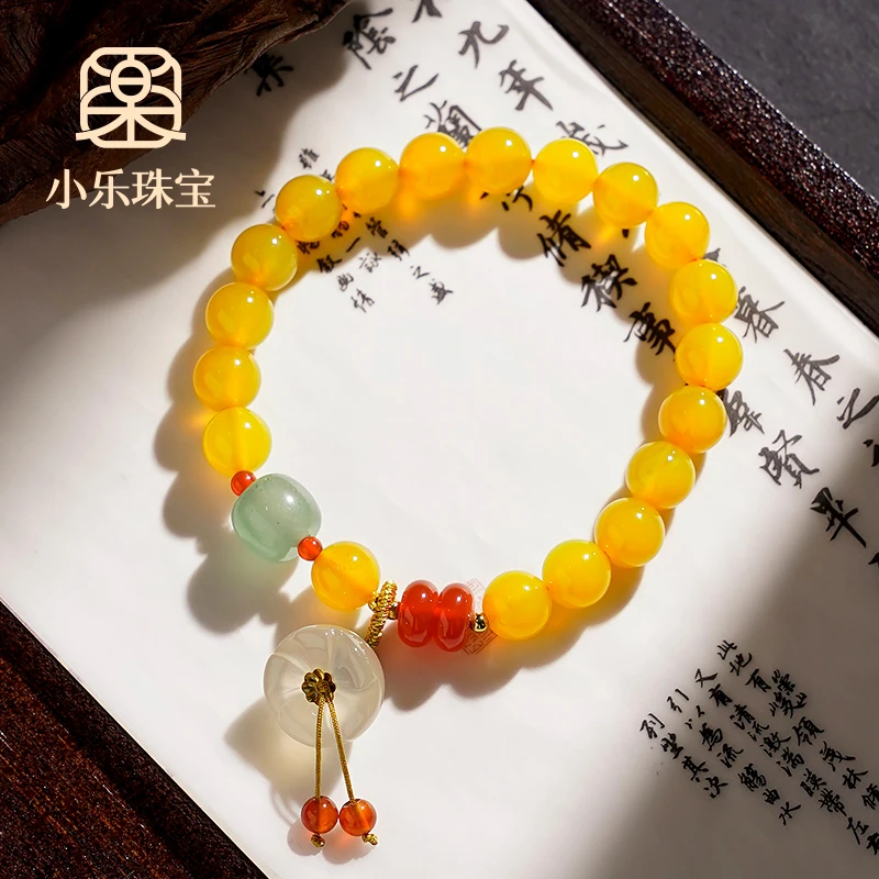 原创设计天然黄玛瑙红玛瑙东陵玉白玛瑙铃兰花百搭女款手链-9573