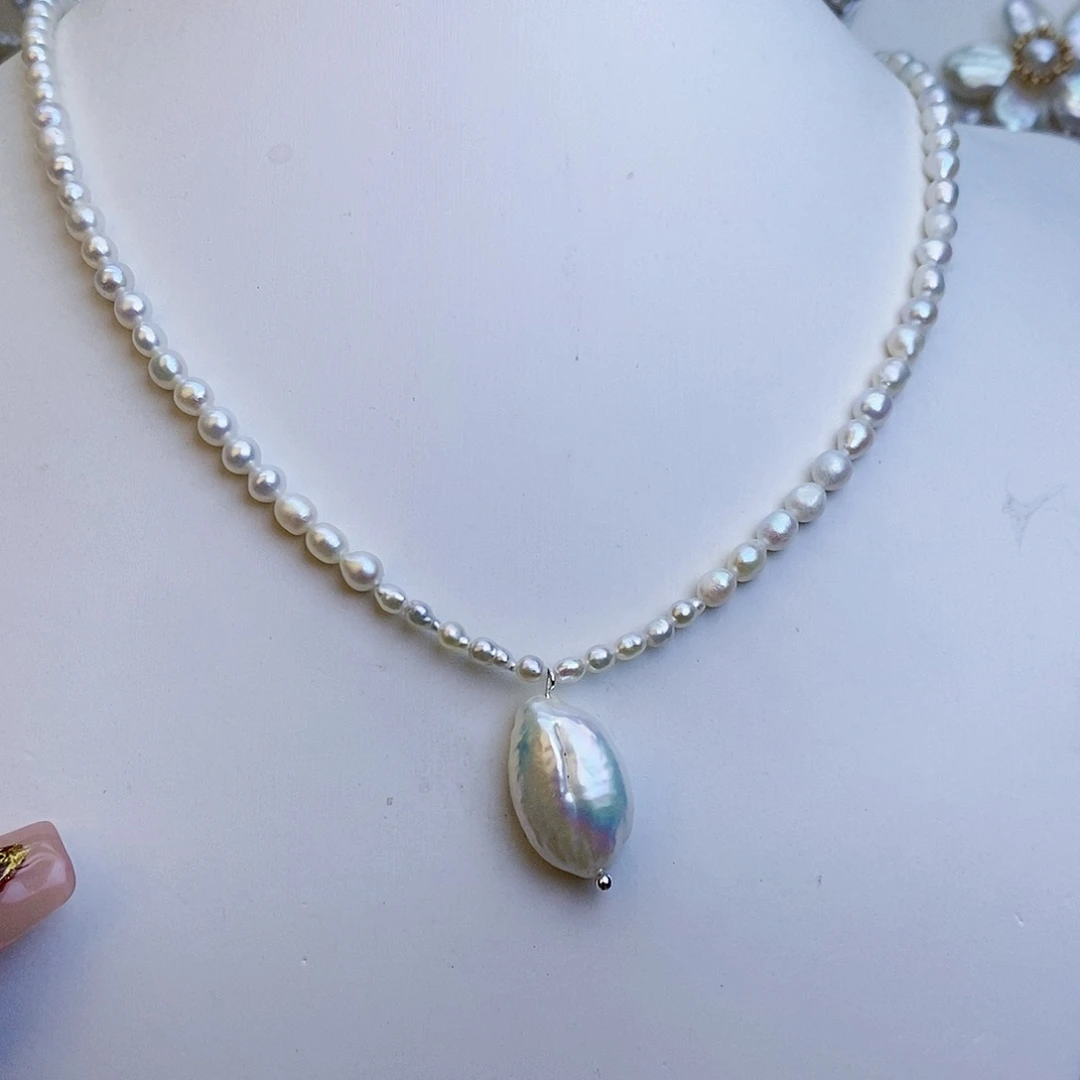 淡水珍珠颈饰银S925镶嵌