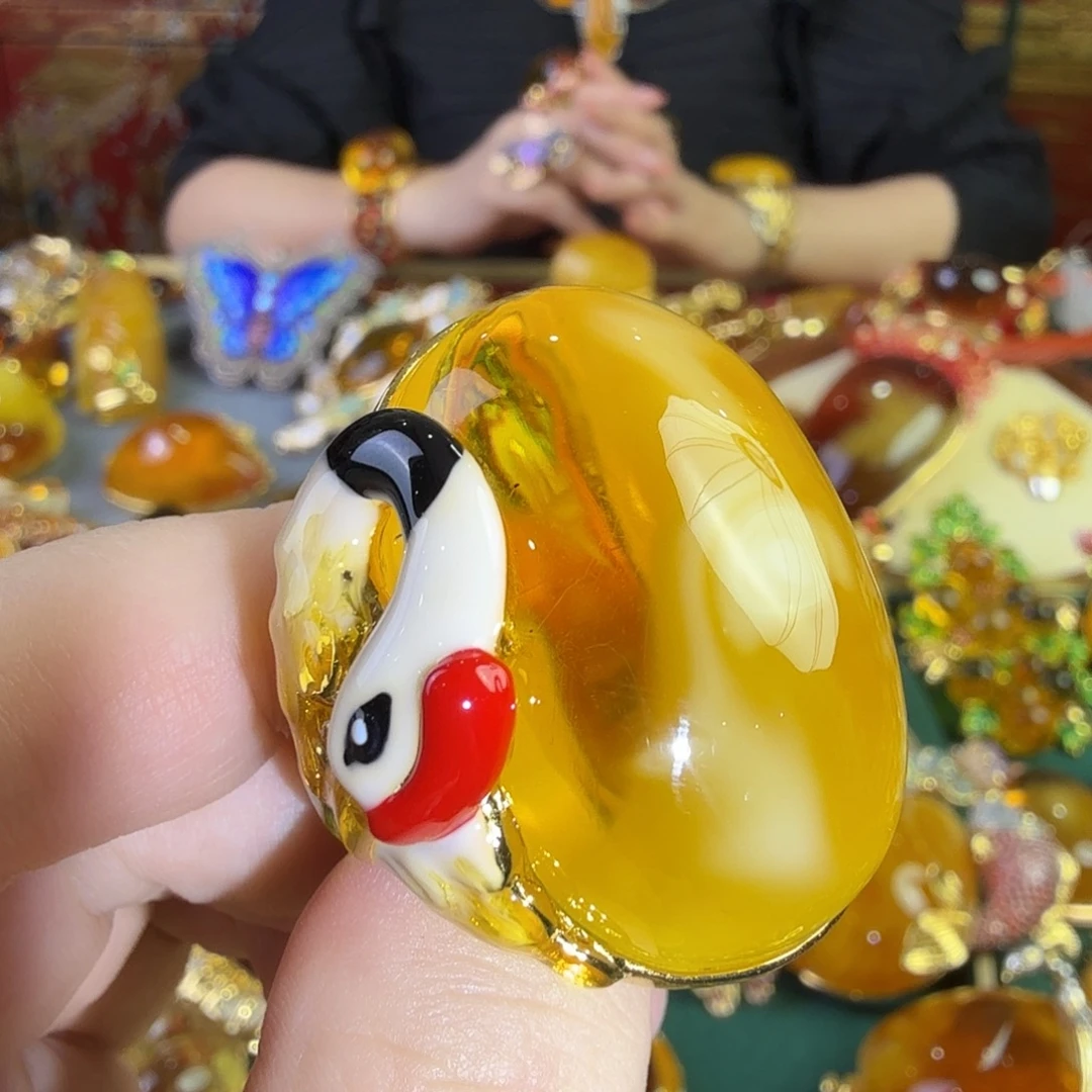 蜜蜡银S925镀金镶嵌戒指