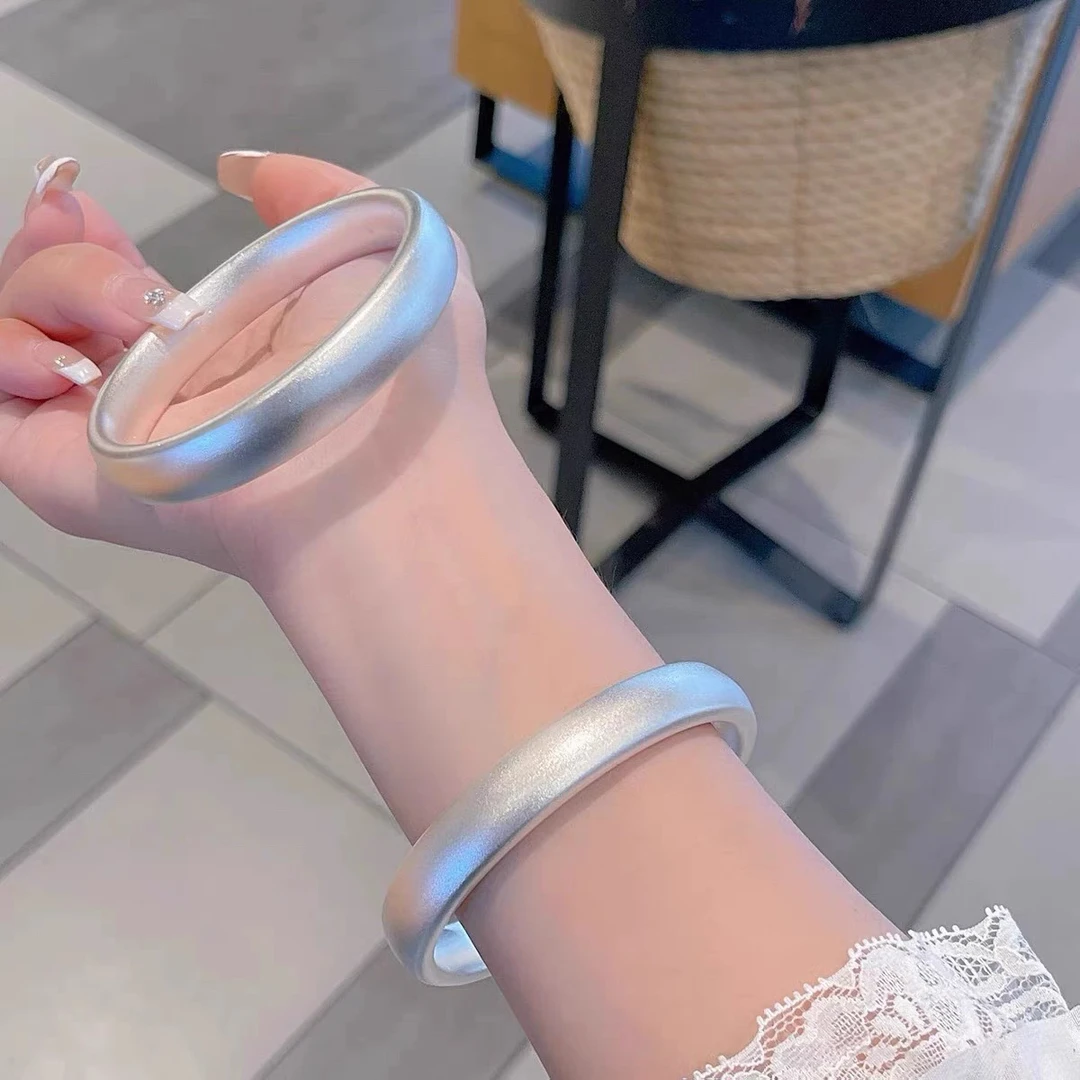 足银999古法轮胎泥鳅背手镯女实心闭口简约百搭送女朋友