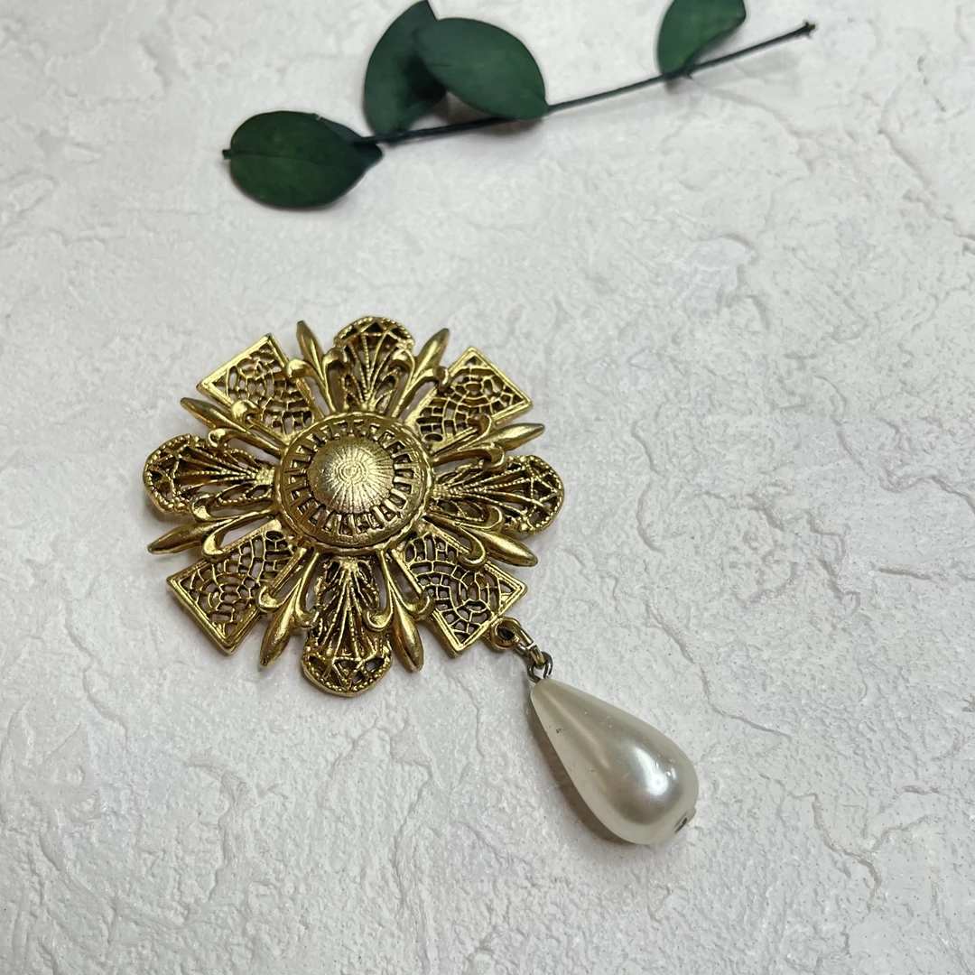 铜合金仿珍珠胸针 【六六中古】孤品复古胸针th5160