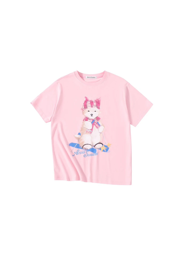 Alexia Sandra 小狗滑雪印花落肩短袖