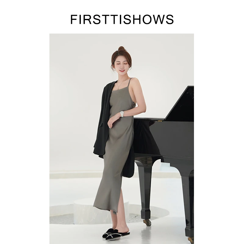 「FIRSTTISHOW」"伊莎贝拉" 45度斜裁法式高端德芙吊带连衣裙220