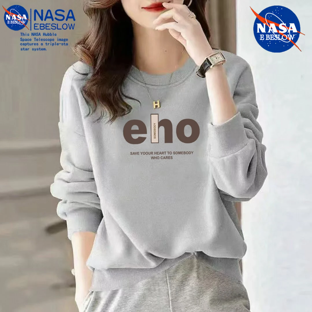 NASA纯棉卫衣女款春秋季宽松休闲洋气显瘦圆领打底衫上衣外套