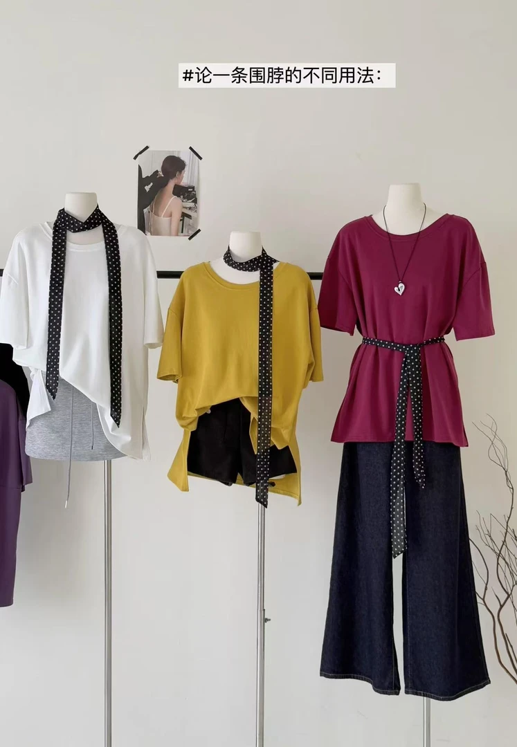 T恤小众波点短袖气质针织常规款圆领透气miu系大小姐