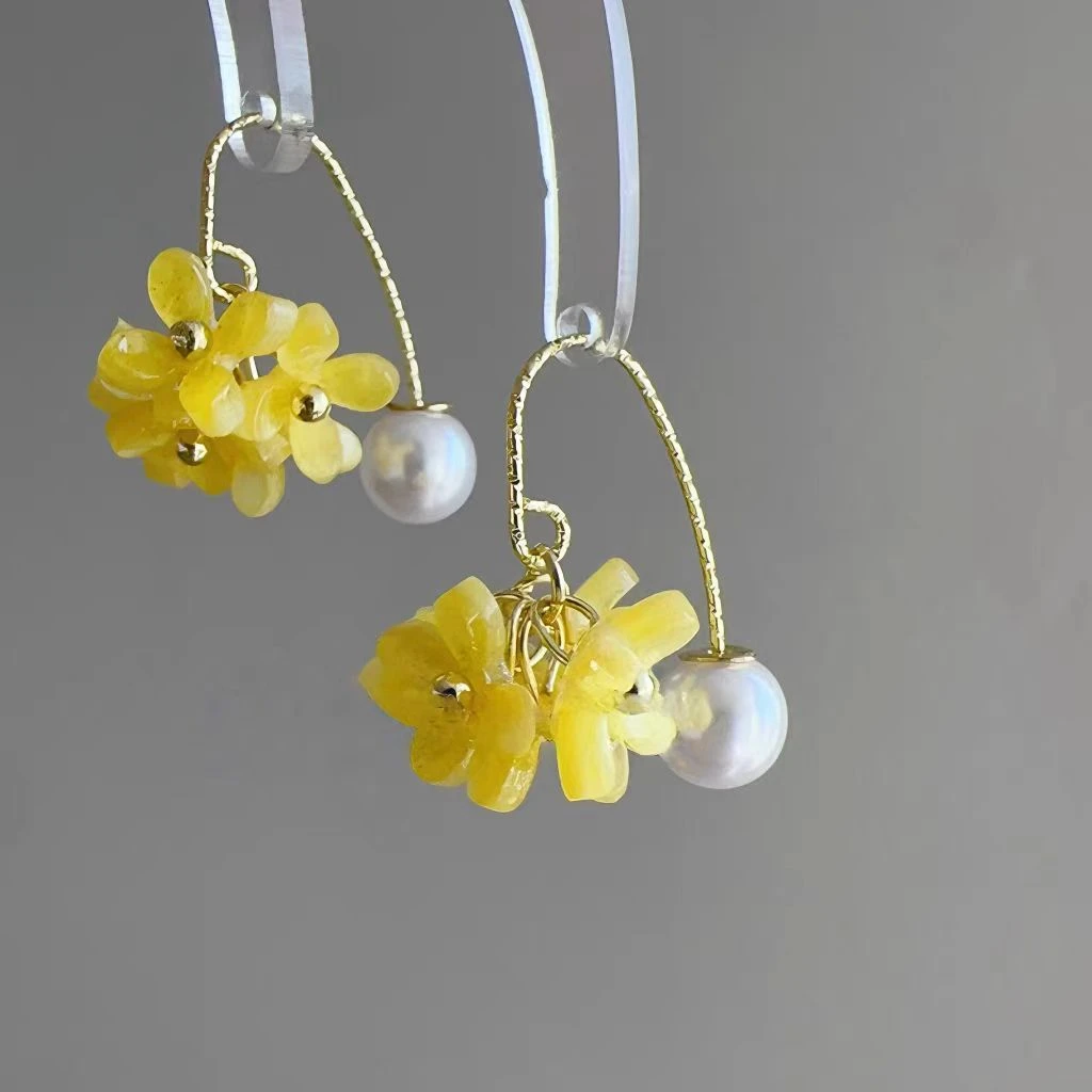 铜合金耳饰 【8719】 2025款中式旅游度假黄色花朵耳环流苏耳饰耳钉