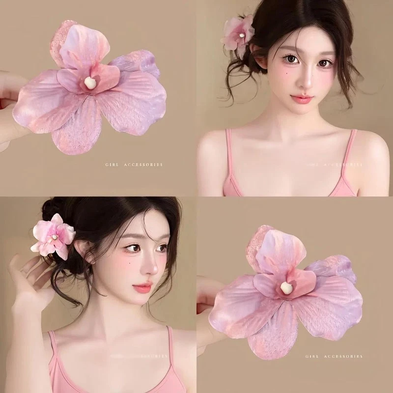 新款发饰~蝴蝶兰花朵发夹女2025新款刘海夹子侧边发卡拍照道具头