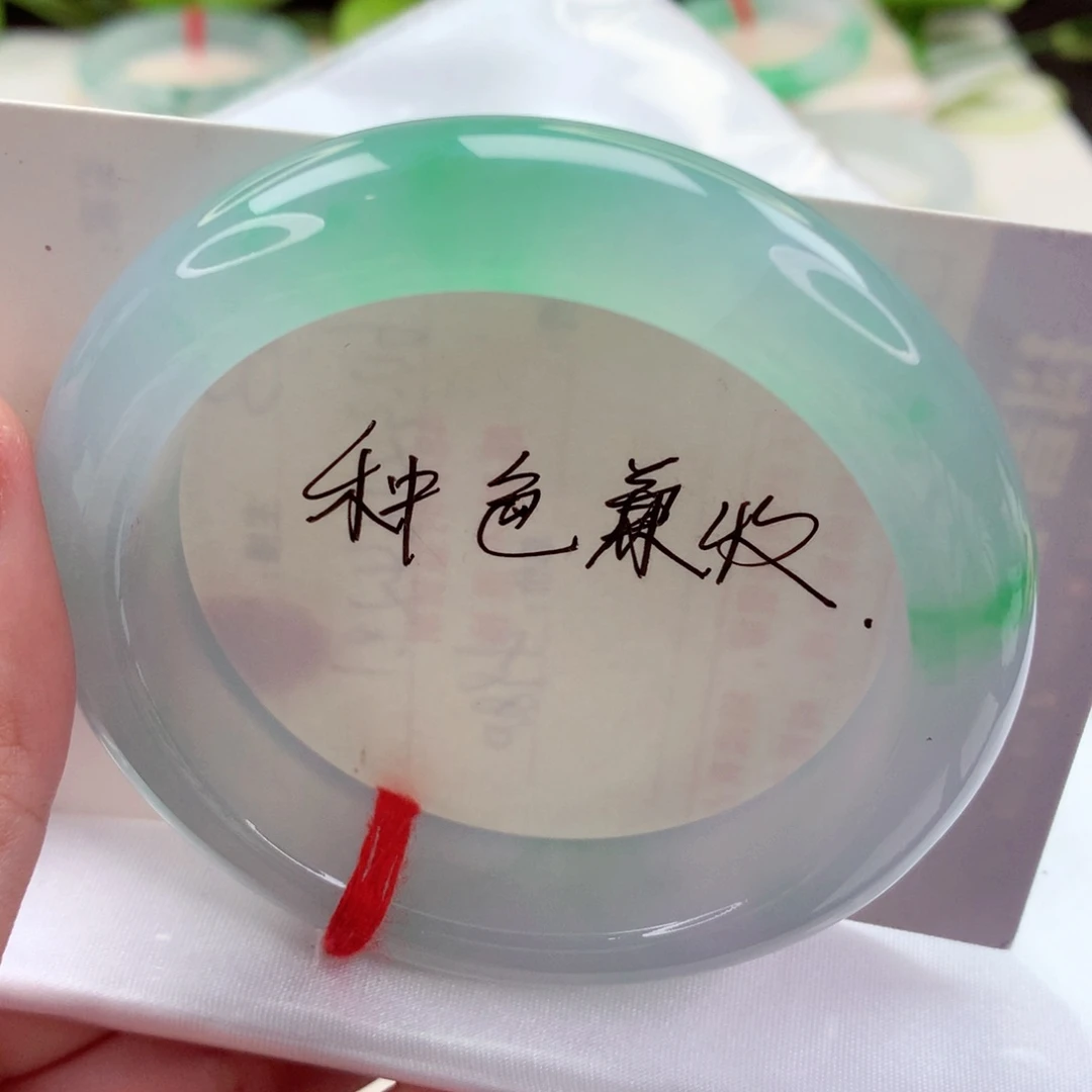 未镶嵌手镯翡翠54.2冰胶飘绿 有瑕漏 大万品质 喵喵