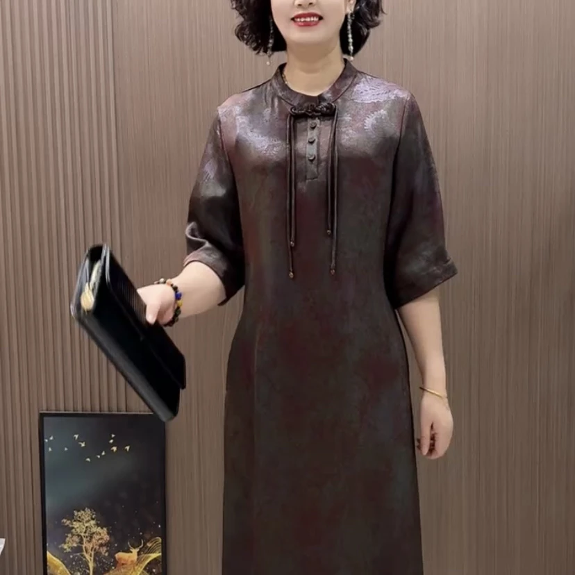 新款妈妈装连衣裙圆领960款时尚显瘦优雅休闲百搭中老年连衣裙