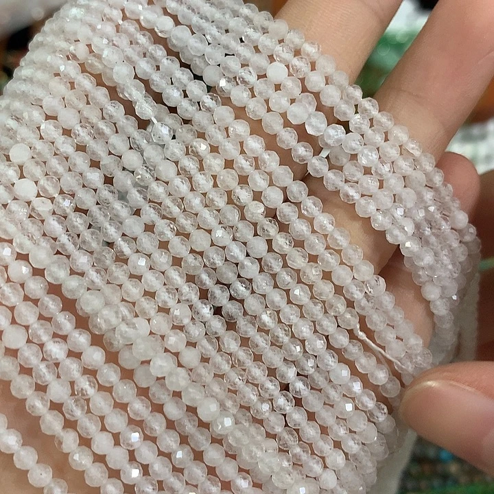 合金玛瑙/玉髓珠宝半成品一条3mm切面白水晶圆珠