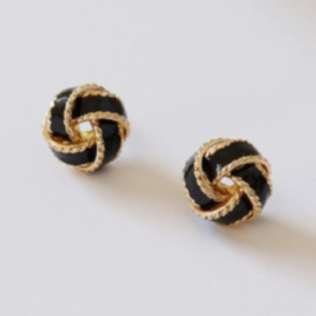 铜合金珐琅耳饰 黑色滴油同心结耳钉复古小众高级感简约气质耳饰
