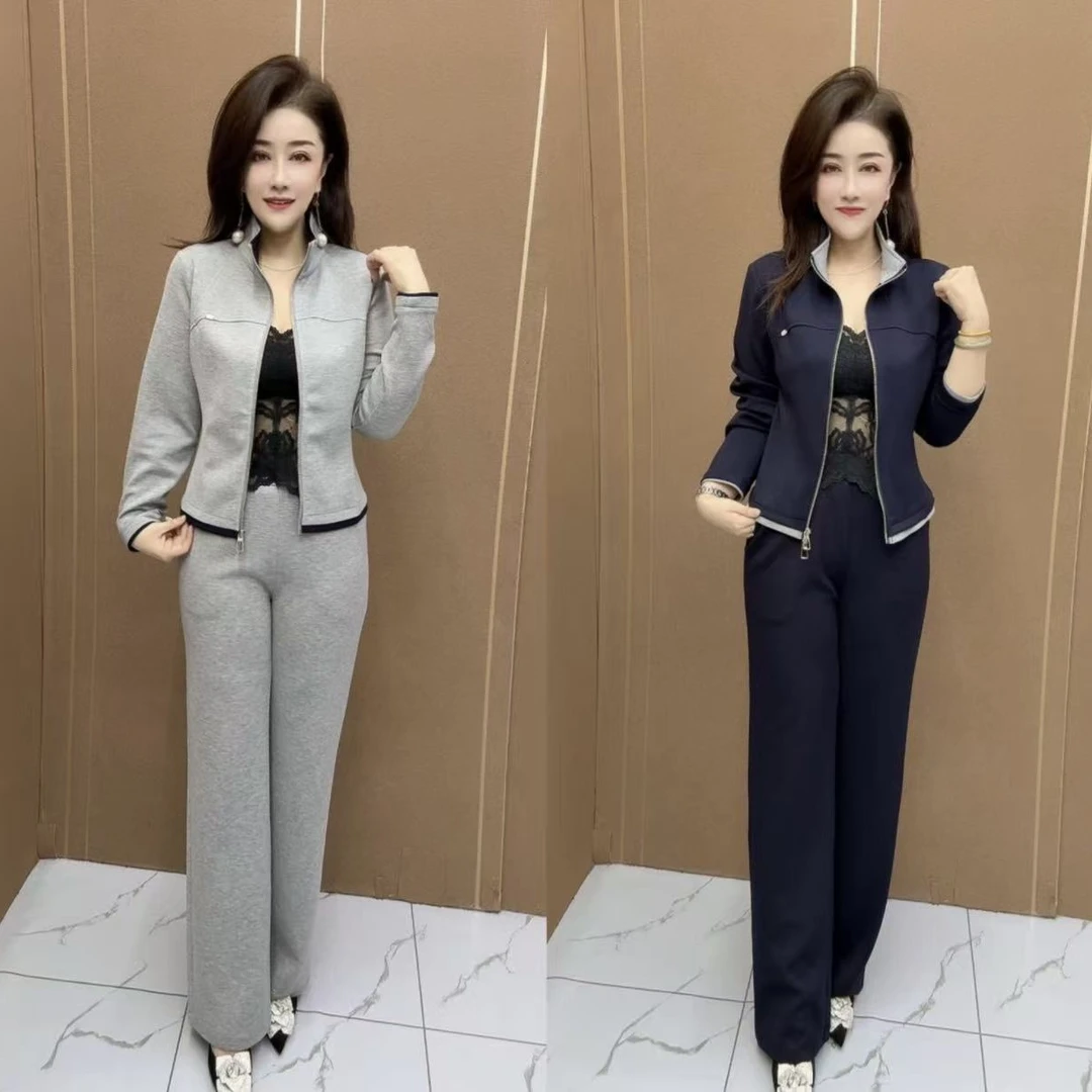 时尚显瘦立领运动套装春秋新款洋气妈妈装