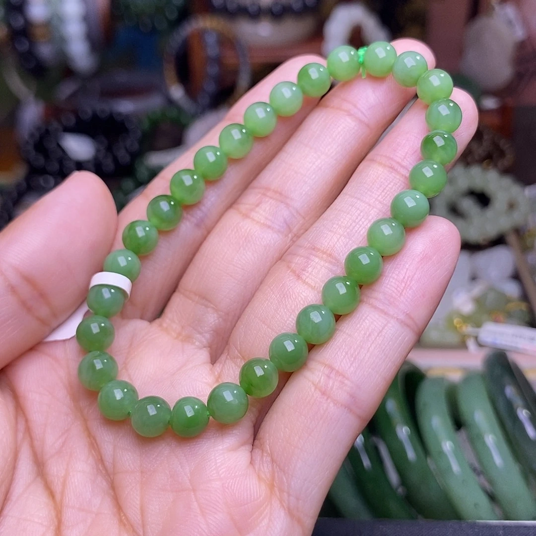 和田玉未镶嵌颈饰碧玉猫眼果阳绿脂膏级手链约6