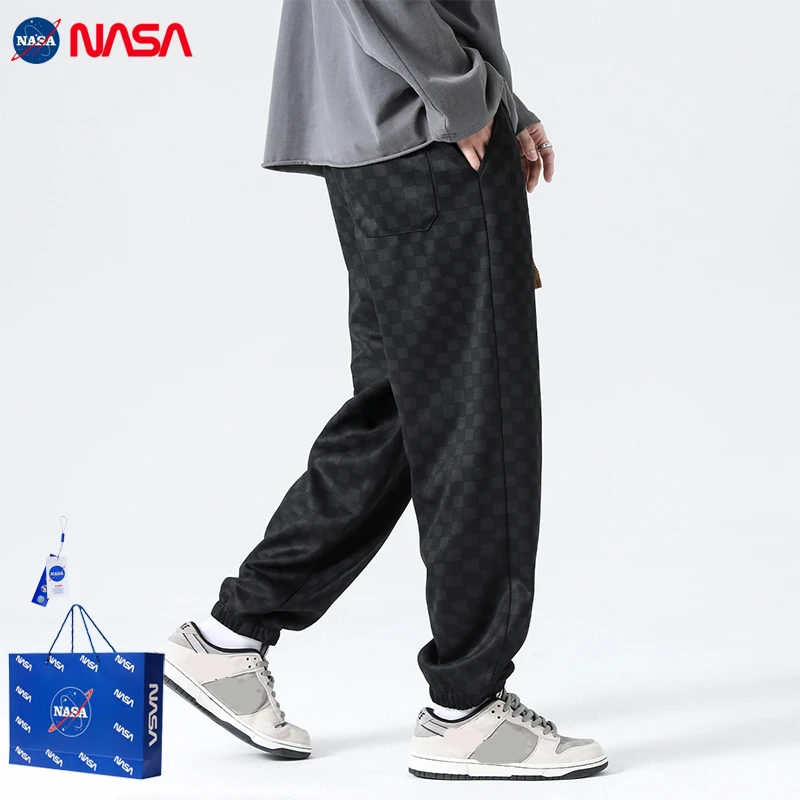 NASA【高端绣花】潮牌棋盘格秋冬加厚休闲长裤百搭学生港风运动裤