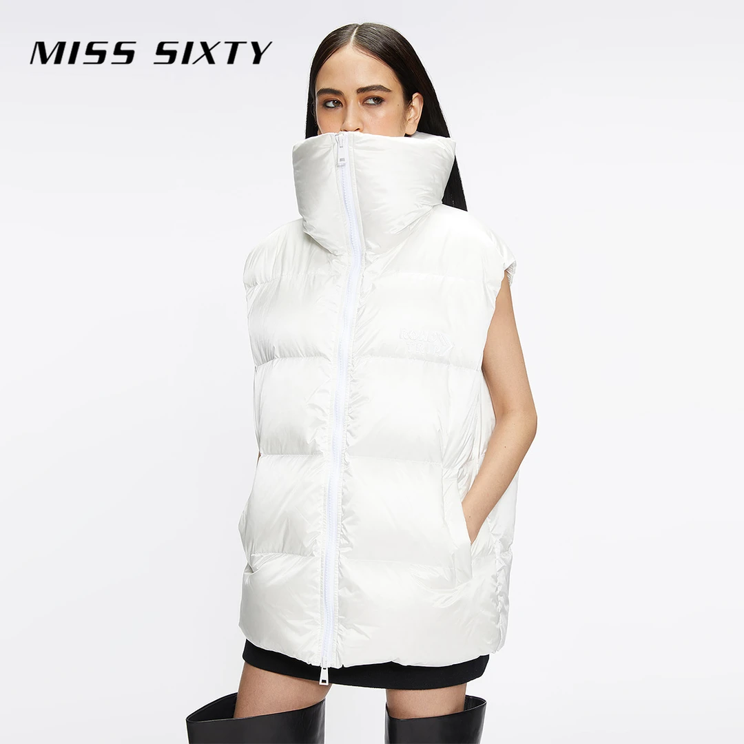 Miss Sixty冬季新款羽绒背心女鹅绒服立领宽松印花叠穿马甲