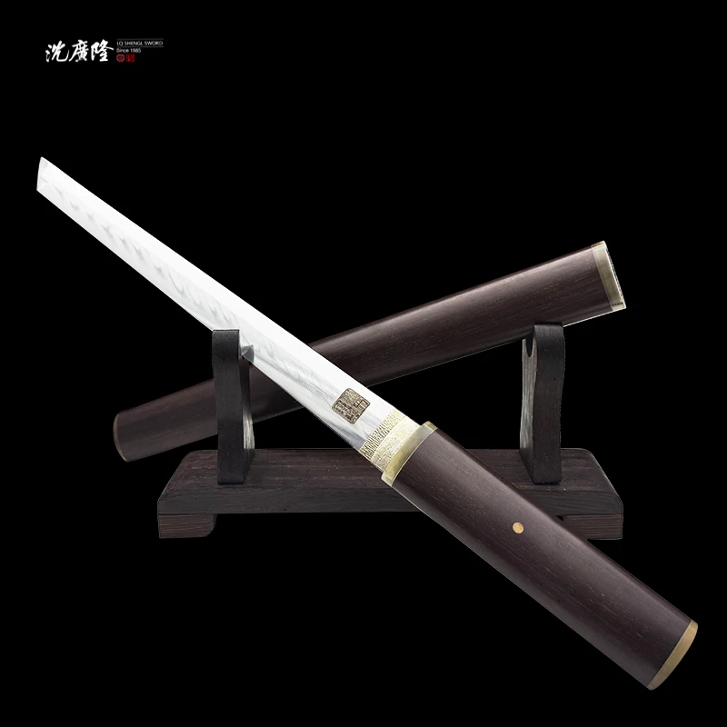龙泉沈广隆-凌云刀 自炼钢逆丁烧 微凹黄檀 宝剑 未开刃