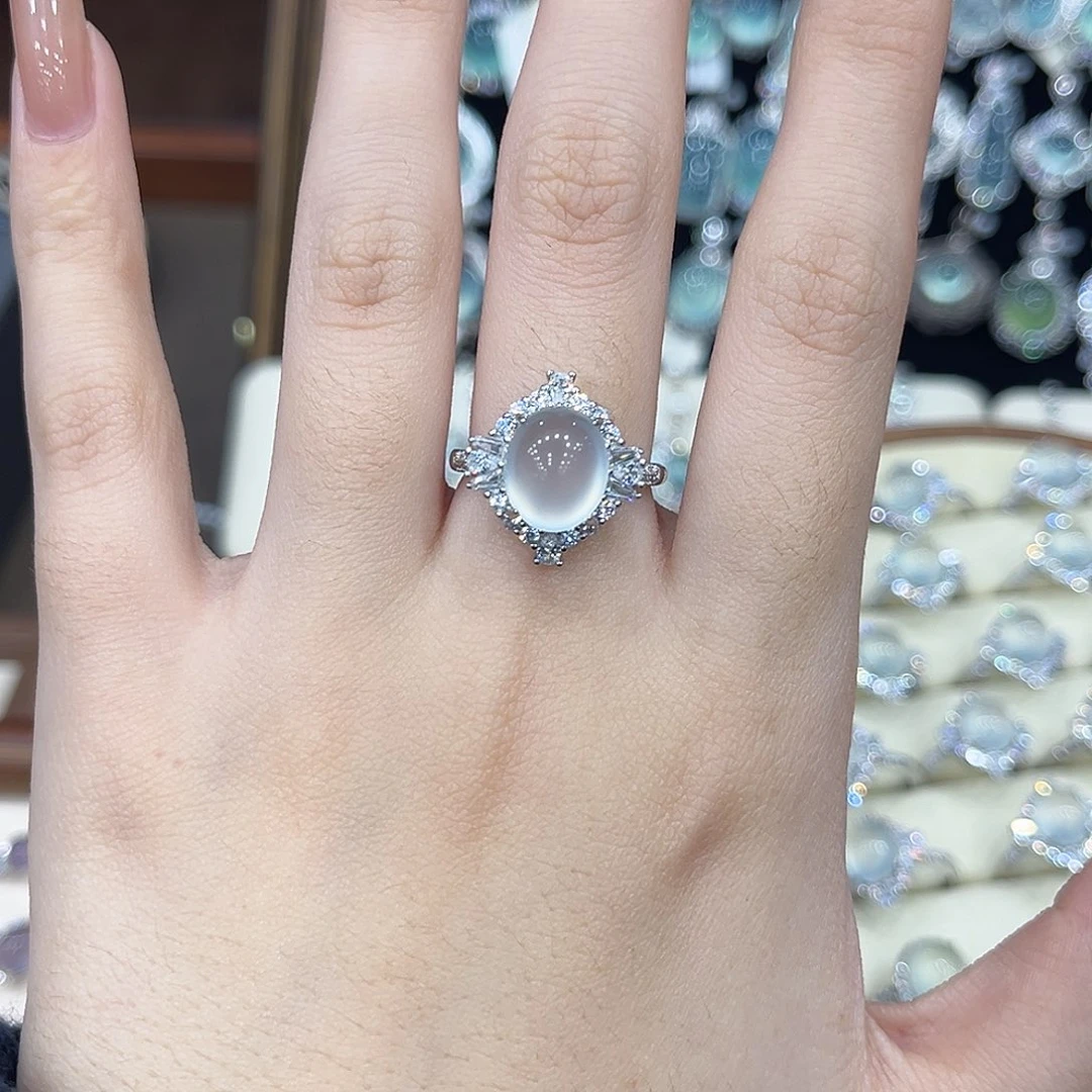 琴***女岫玉银S925镶嵌戒指