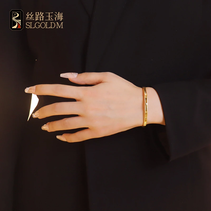 丝路玉海猫眼推拉手镯足金999气质轻奢时尚百搭复古经典