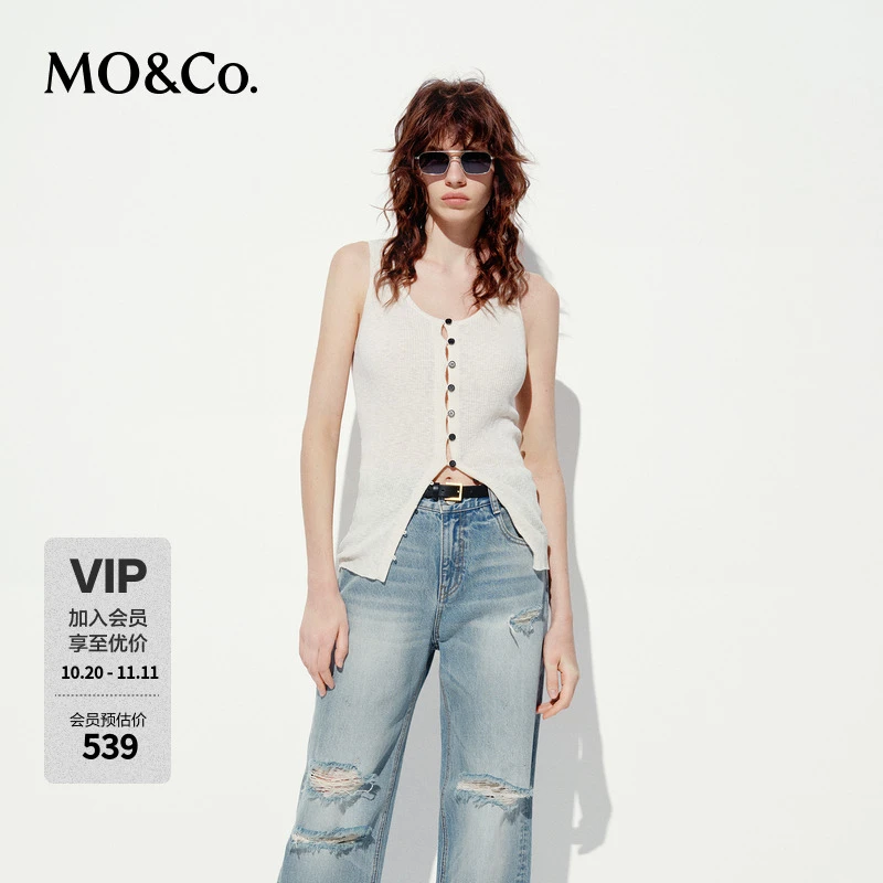 MOCO针织衫开衫2025夏新品亚麻棉纱轻薄法式松弛感背心MBE2SWT030