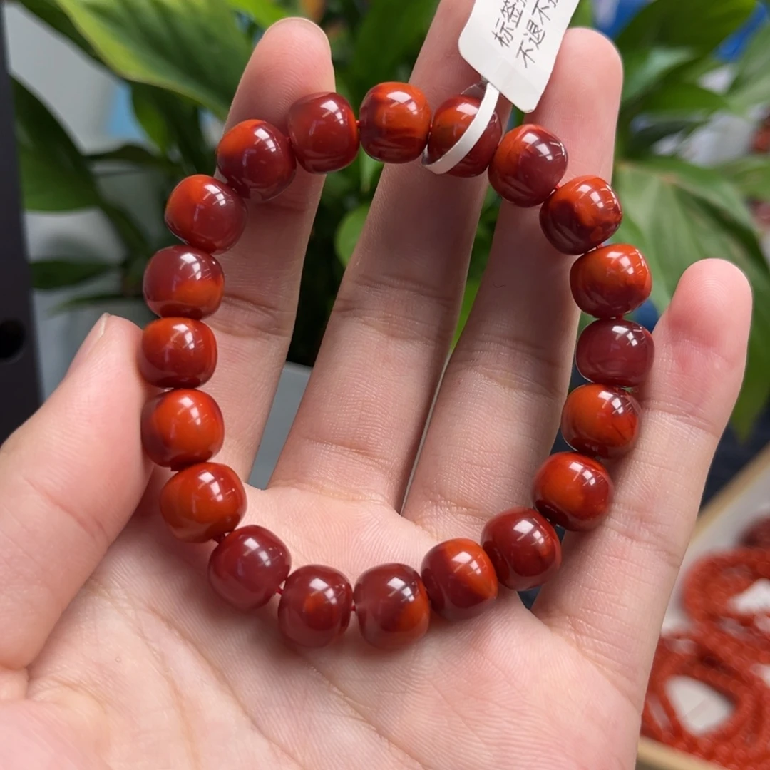 未镶嵌手链南红玛瑙瓦西牛血红双色老型手串10+