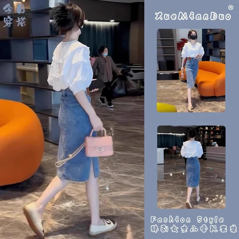 牛仔裙半身裙小个子夏薄款显瘦侧开叉a字包臀裙遮肚子遮胯高腰裙