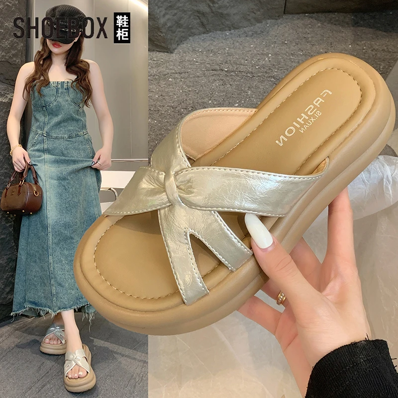 SHOEBOX鞋柜法式厚底沙滩拖鞋女2025夏季新款高级感凉拖鞋一字拖
