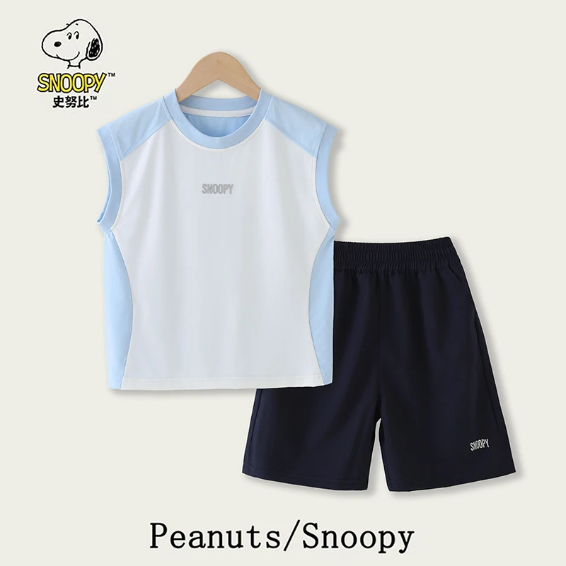 史努比夏季新款儿童薄款透气凉爽运动套装短袖设计感夏装