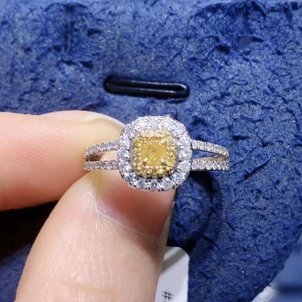 【蒂凡妮珠宝】18k金黄钻方糖戒指经典百搭 源头工厂价