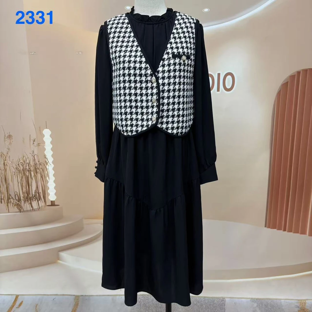 女装2331背心裙子黑色潮流针织女士时尚拼接