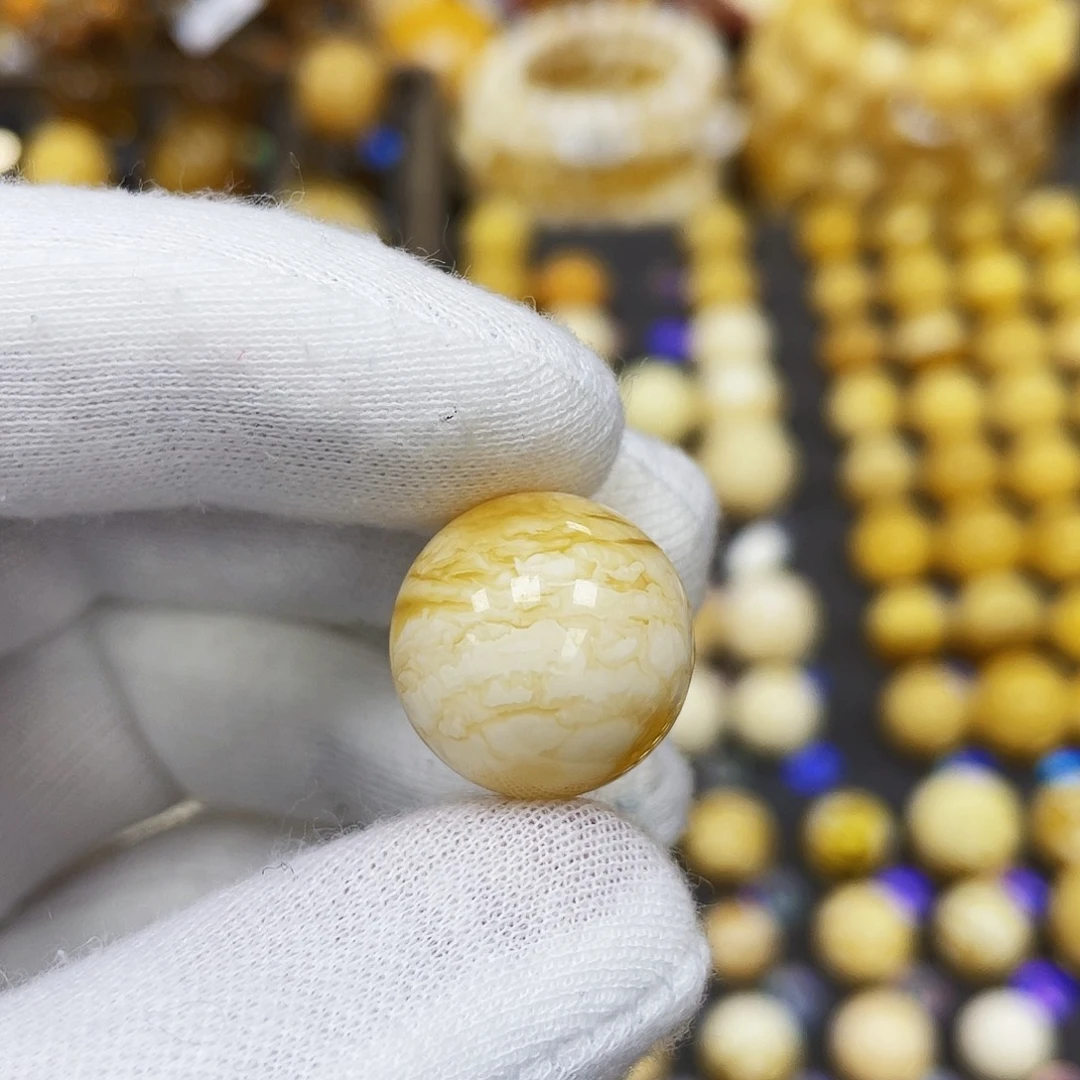 琥珀珠宝奇石未镶嵌笑***。17.2mm虎皮蜡｜圆珠