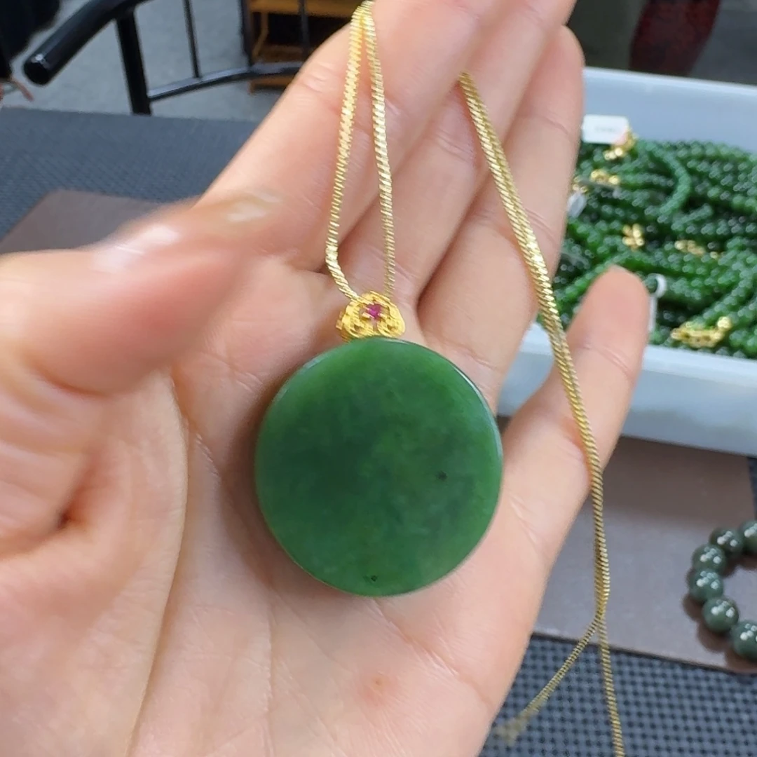 和田玉（碧玉）银S925镶嵌颈饰