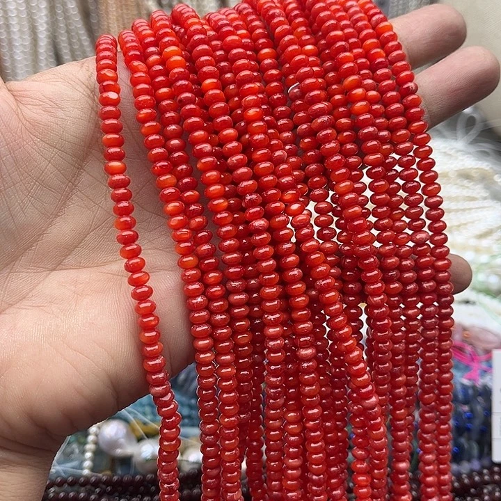 玛瑙/玉髓未镶嵌珠宝半成品一条5/3mm左右血贝算盘珠