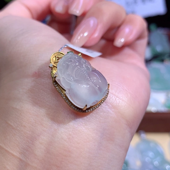 翡翠18K金镶嵌吊坠(不含链)