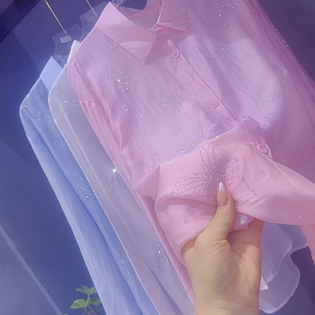 蝴蝶烫钻衬衫2025夏季防晒衣