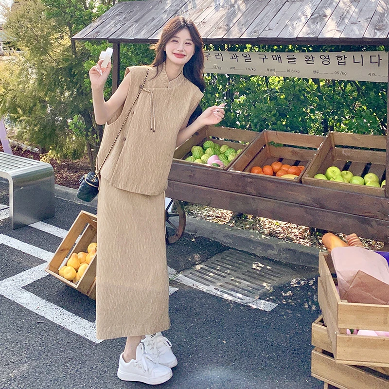 新中式国风禅意时尚套装女夏2025新款无袖上衣半身裙高级感两件套