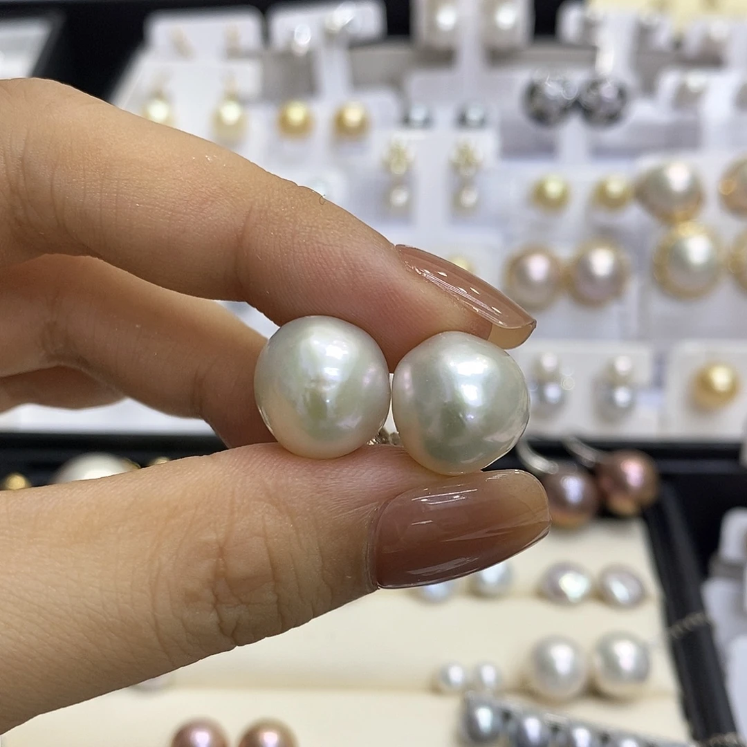 耳饰银S925镶嵌淡水珍珠