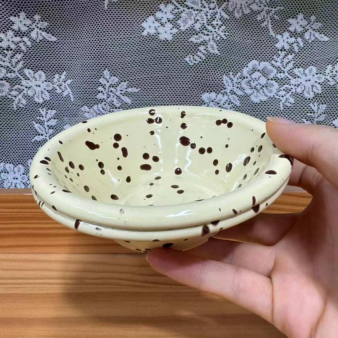【拍一发二】 撒哈拉奶黄棕 内外泼墨 雪拉碗 搪瓷珐琅蛋糕模具