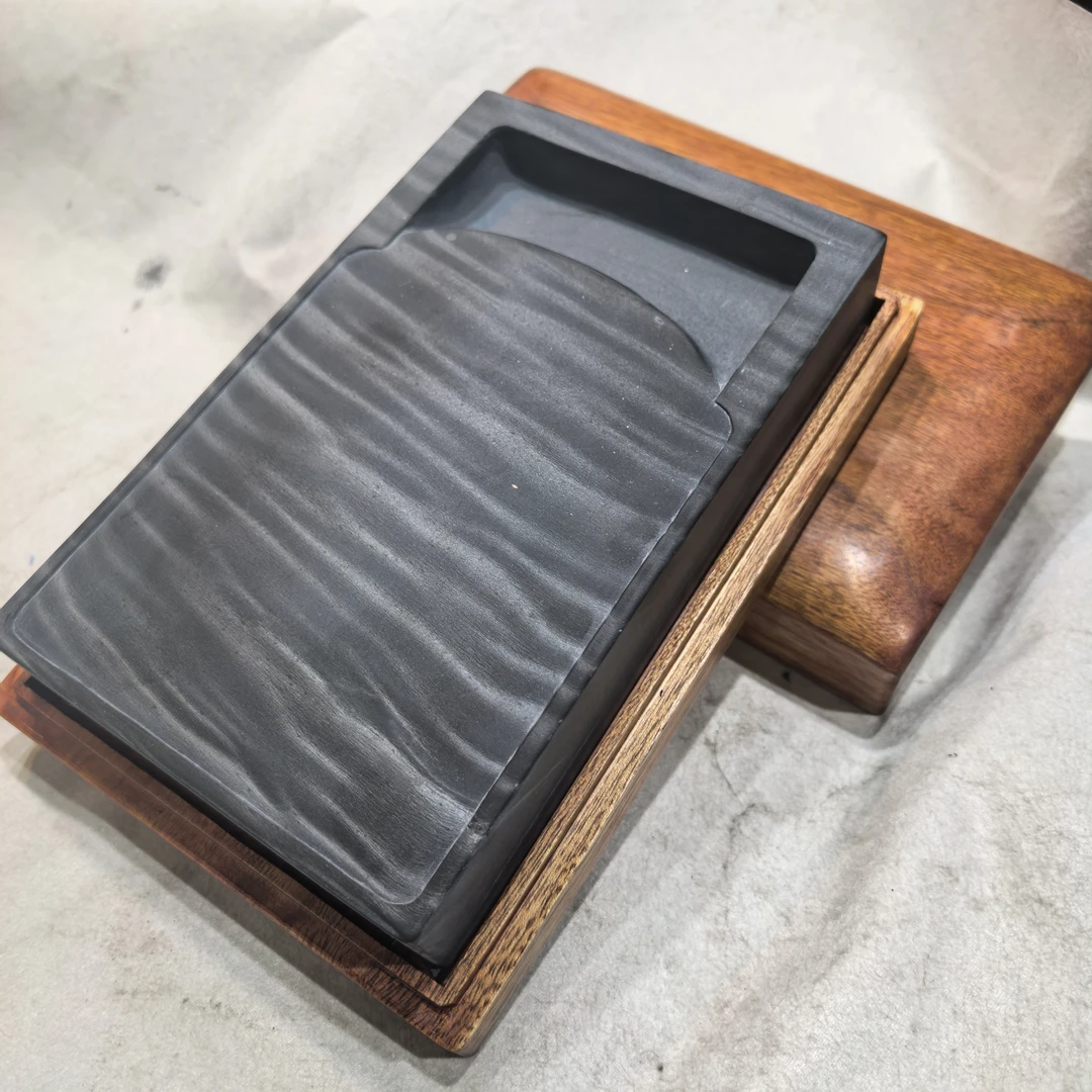 歙砚七寸水浪眉纹砚台18*11cm一物一图配实木盒文房精品手工砚