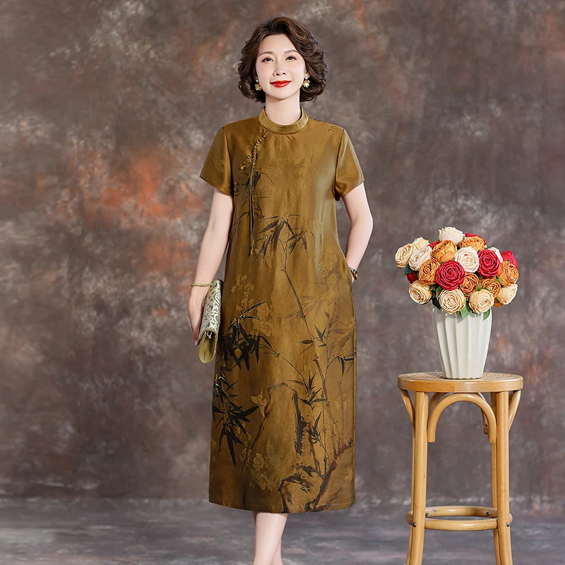 齐黛【晨曦】花罗香云纱连衣裙新中式宽松中式桑蚕丝女裙