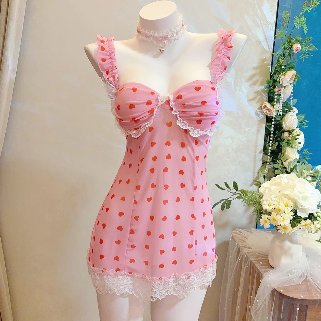 爱意蔓延【80-200】纯欲小胸显大 带胸垫吊带睡裙夏季新款软纱透肤