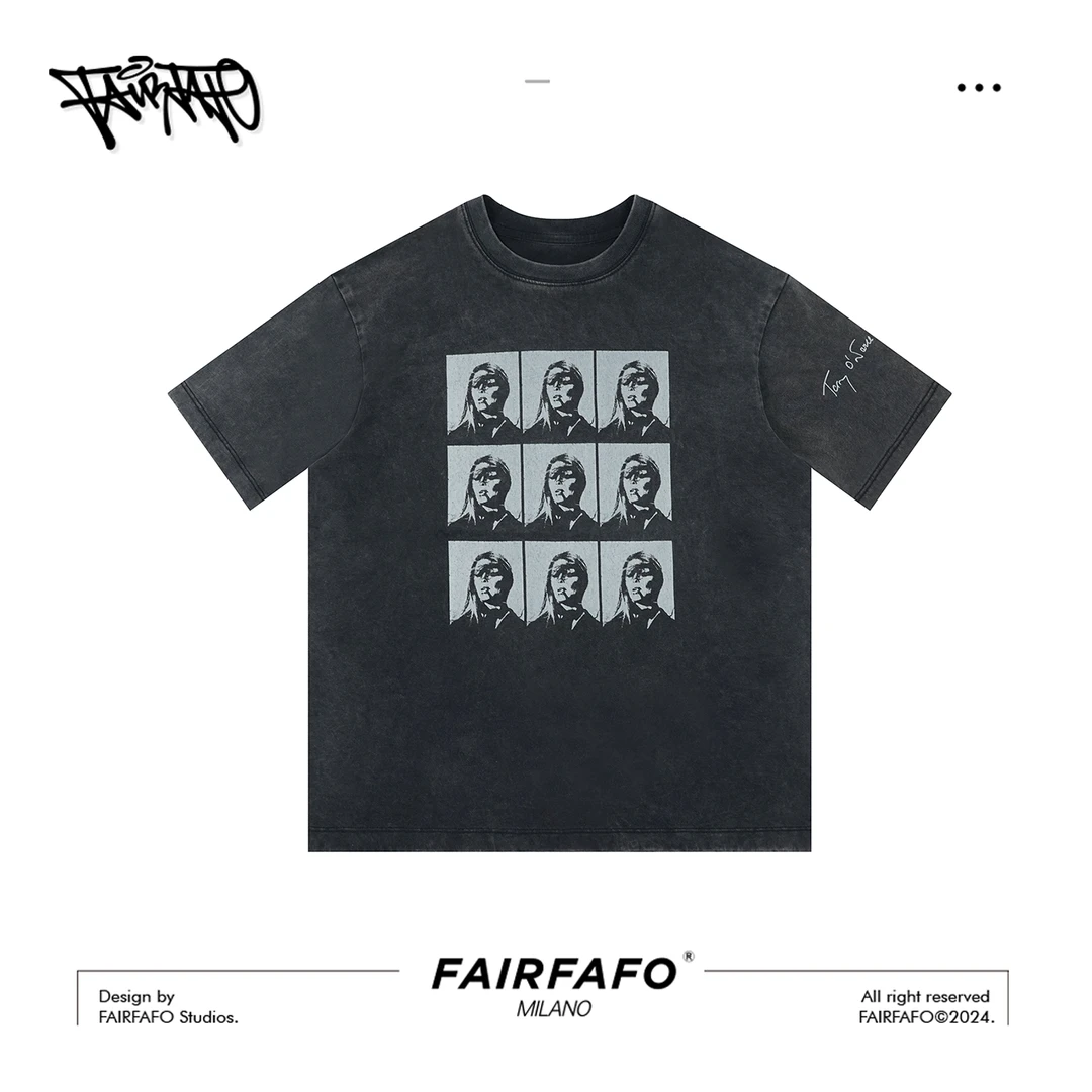 【九宫格人物灰色短袖】TXRP42155 夏季百变百搭短袖