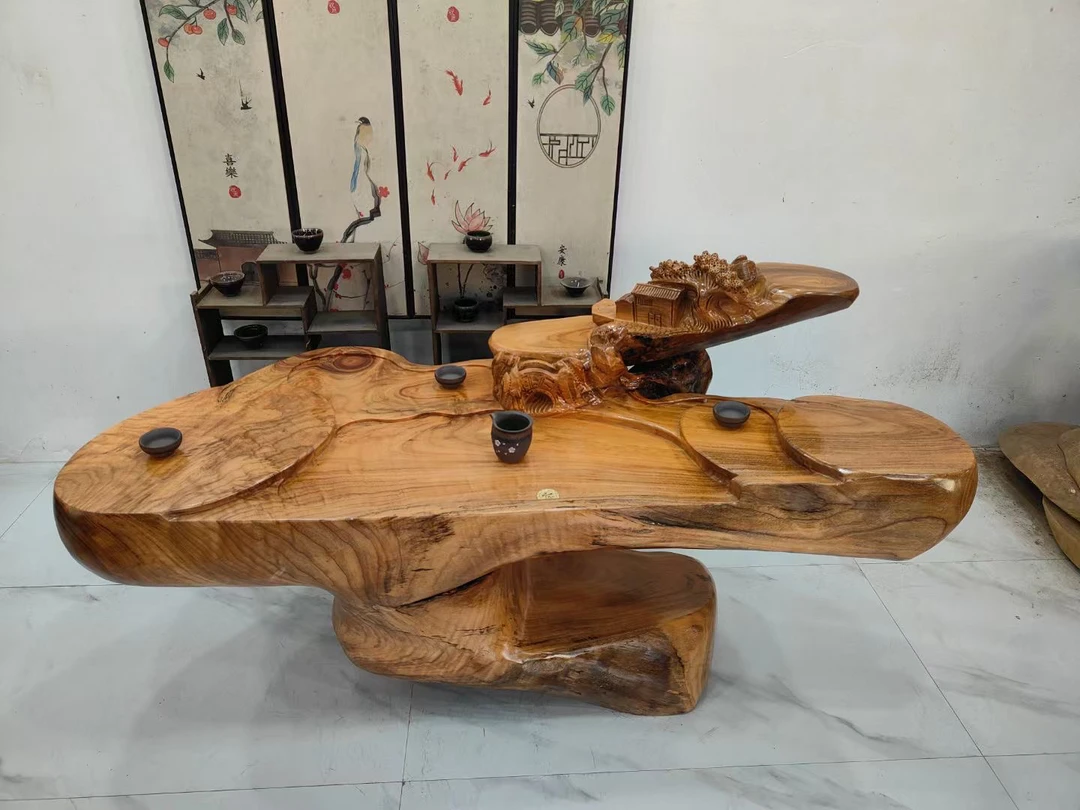 D2804香樟木整体根雕茶台阳台客厅家用茶几山野人家161-66-68厘米