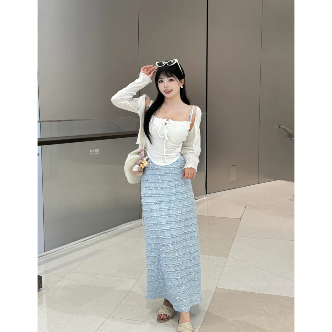 萌面侠清清【人鱼泡沫】春夏高腰显瘦半身裙印花裙子出游服装女4783