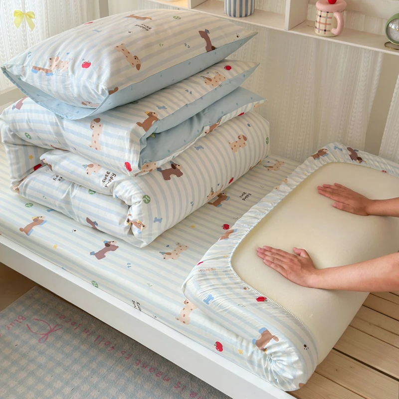 大学生宿舍纯棉被套床上三件套高中床单人床笠款四季通用寝室床品