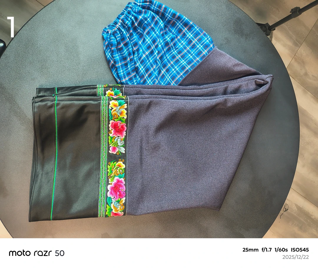 民族风传统刺绣大裤脚麻纱料休闲裤子