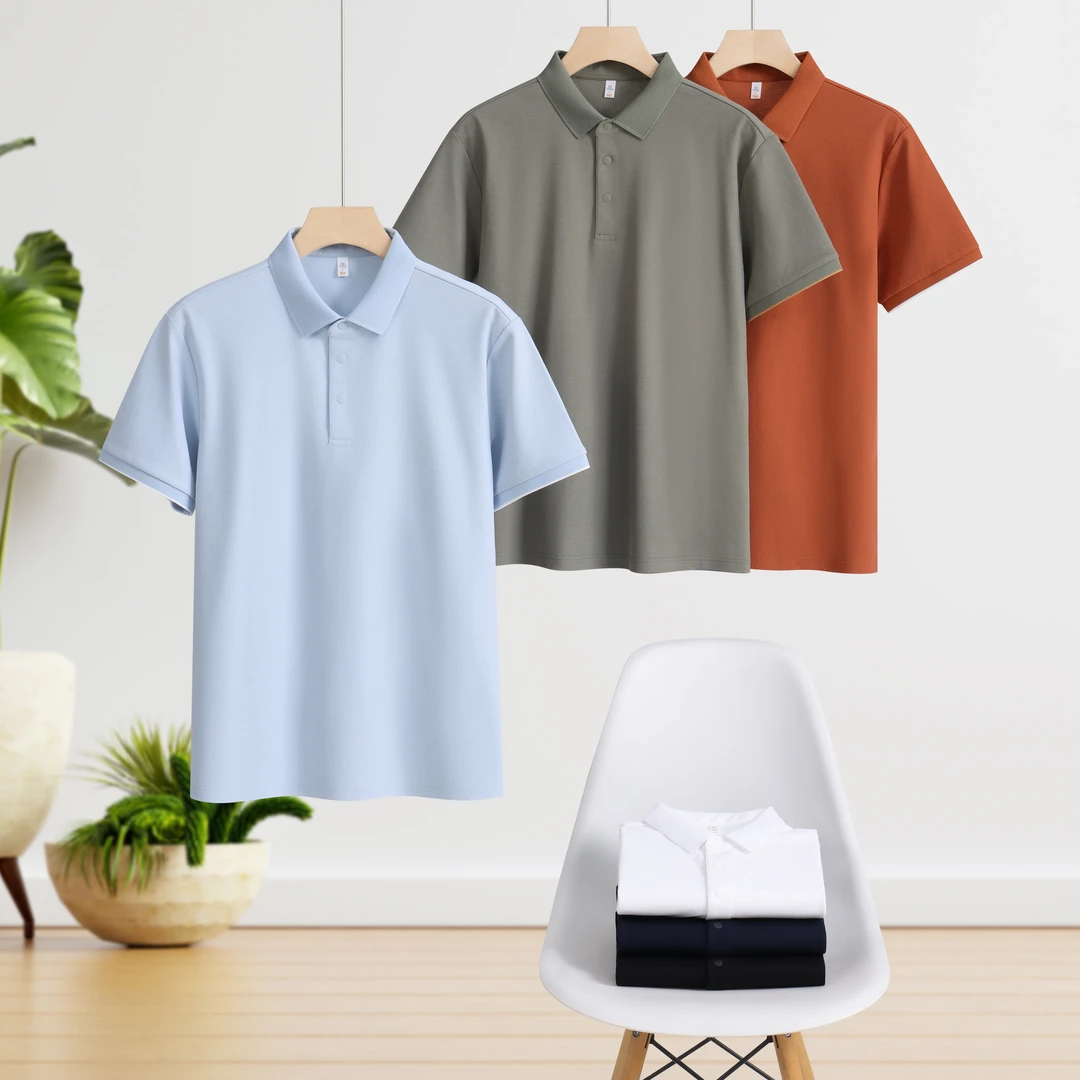 （¥69-¥129）男士夏季薄款休闲翻领短袖实物以直播间为准