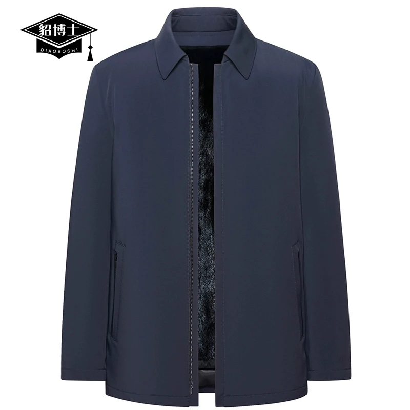 貂博士中年商务休闲行政翻领皮草尼克服男进口十字貂整貂派克服冬